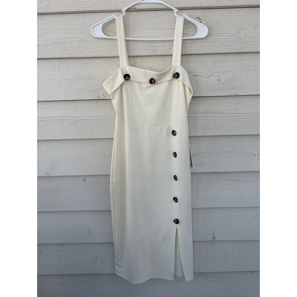 Stella Luce Cream Midi Dress NWT Button Detail Sleeveless Elegant Summer Dress - Picture 3 of 8